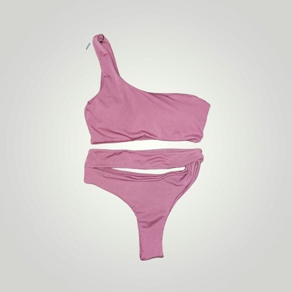 Zaful pink ribbed one should bikini set Medium - Picture 3 of 12